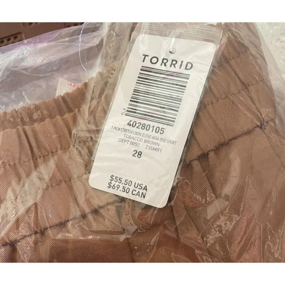 Torrid Studio Plus 28 Tobacco Brown Button Zip Linen Blend Pockets Dress Shorts - Picture 4 of 5
